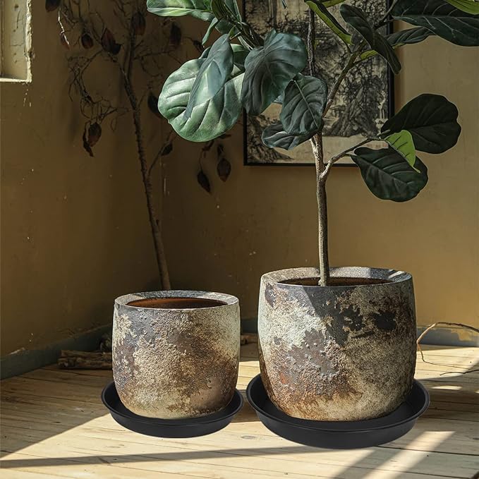 4 Pack of 16 17 inch Plant Saucer (15 inch Base), 2.3" Depth, Heavy Duty Deep Plant Trays for Pots, Plastic Plant Saucers for Indoors, Bird Bath Bowls, Drip Trays for Planter (17", Black)