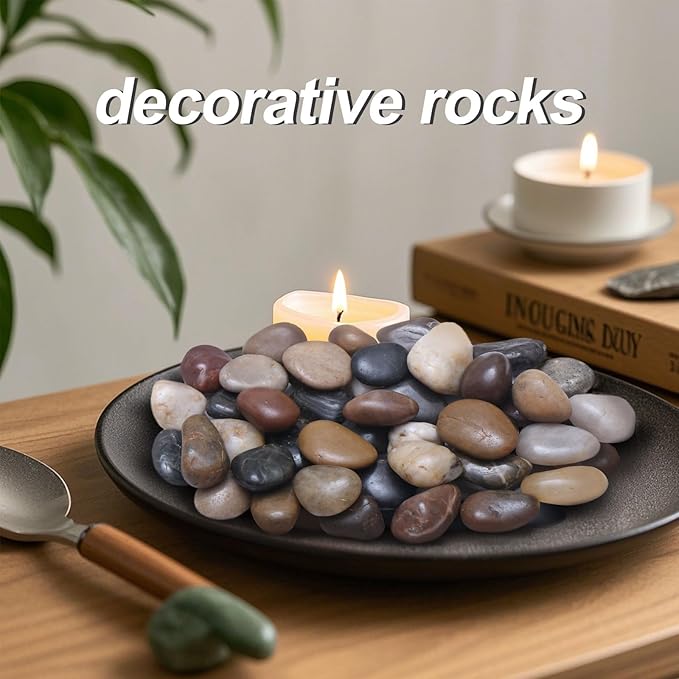 Calofulston 2.2LB River Rocks for Plants, Decorative Polished Stones for Garden Landscaping, Planters, Indoor and Outdoor Decor, Mixed Color, 1-1 3/4 Inch