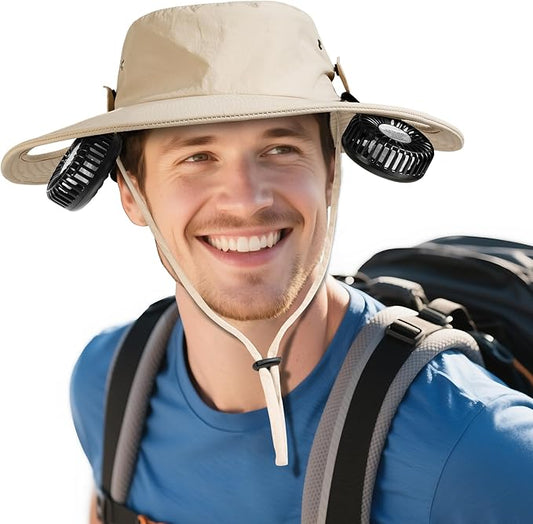 2-in-1 Hands-Free Hat Fan Neck Fan UPF 50+ Wide Brim Sun Hat 16Hrs Running 3-Speed Fishing Essentials for Men Women