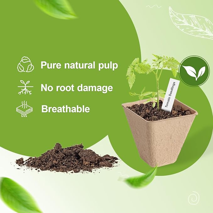 36 Pcs 3in Square Peat Nursery Pots, Biodegradable Herb Seed Nursery Pot Kits, Seedling Pots, Outdoor Garden Sprouting Peat Pots with 36 Plant Tags