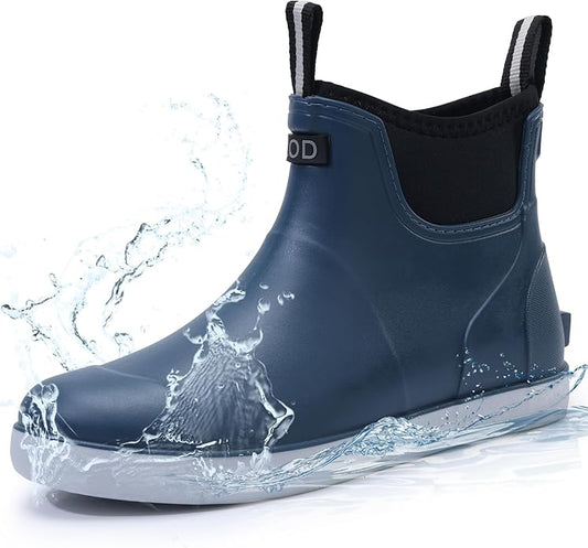 Women's Ankle Rain Boots - Slip On Waterproof Festival & Garden Shoes for Men - Comfortable Lightweight Rubber Wellies with Decorative Buckle