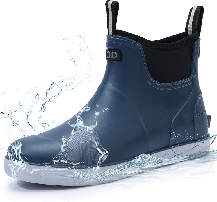 Women's Ankle Rain Boots - Slip On Waterproof Festival & Garden Shoes for Men - Comfortable Lightweight Rubber Wellies with Decorative Buckle