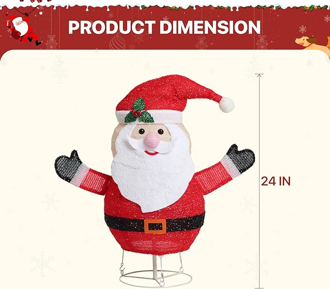 GENIMO Santa Claus Outdoor Christmas Decorations, 30 Lights Pop-up Lighted Warm White Light Pre-Lit Santa for Holiday Decor Outside Indoor Home Lawn Yard Garden Patio Stakes(24 in)