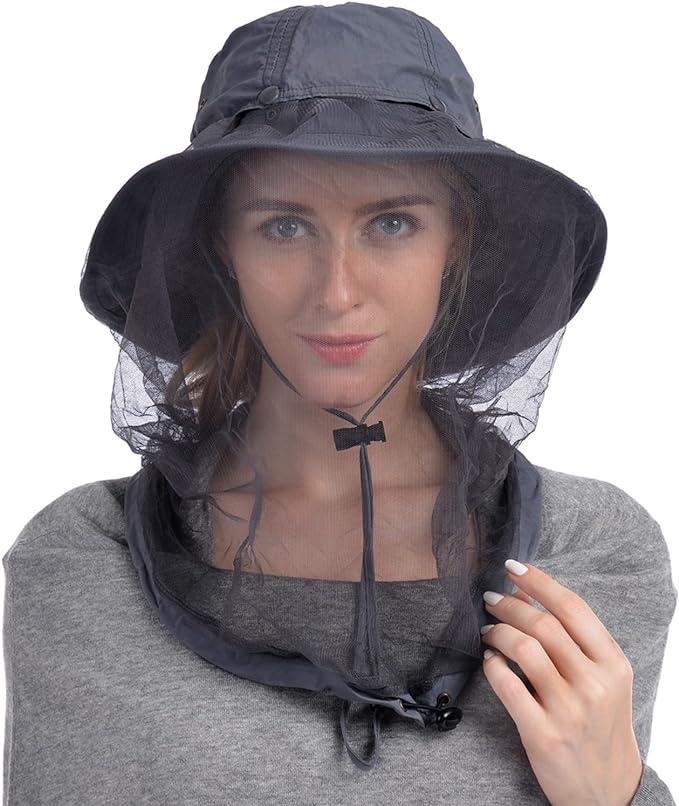 USHAKE Head Net Hat, Safari Hat Sun Hat Bucket Hat with Hidden Net Mesh