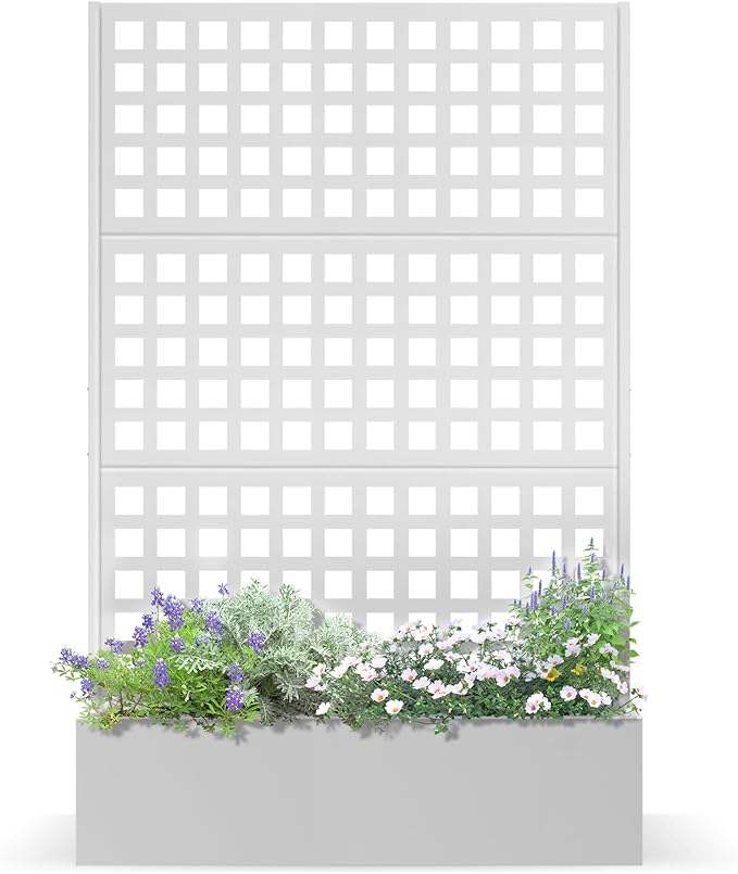 Metal Planter Box with Trellis, Planter Box with Privacy Screen, Privacy Trellis Outdoor for Climbing Plants with Drainage Holes, Raised Garden Bed for Vegetables