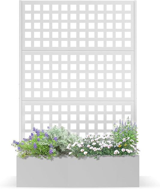 Metal Planter Box with Trellis, Planter Box with Privacy Screen, Privacy Trellis Outdoor for Climbing Plants with Drainage Holes, Raised Garden Bed for Vegetables