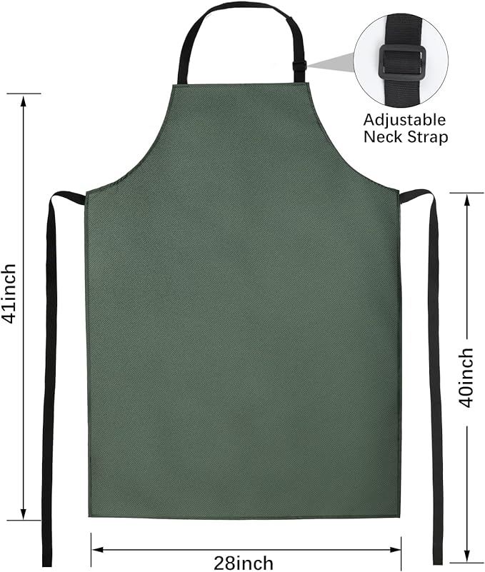 2 Pack Waterproof Rubber Vinyl Apron 40 Inch Light Duty Model Chemical Resistant Work Apron Clothes Durable Extra Long Black with Adjustable Bib Apron for Dishwashing Lab Work Butcher Cleaning Green