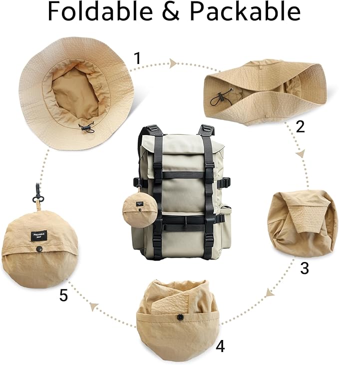 PFFY Quick Dry Waterproof Packable Bucket Hat for Women Men Outdoor Sun Hats with Detachable Chin Strap