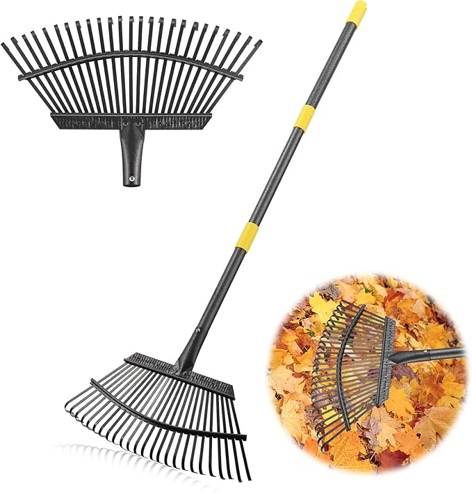 65" Leaf Rake for Gardening Adjustable Long Handle with 25 Metal Tines 18" Wide Leaf Rakes Yard Thatchibng Rake for Picking Leaves,Grass Clippings Garbage