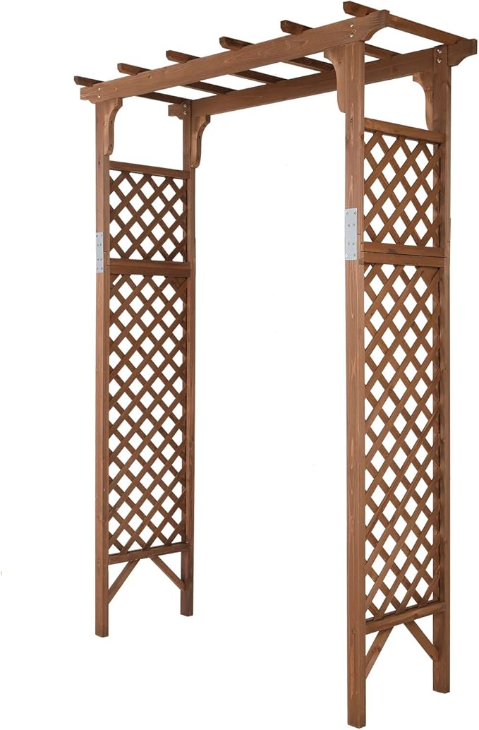 VINGLI Wood Garden Arbor, 85in Wedding Arch Garden Trellis for Plant Climbing, Pergola for Garden Backyard, Lawn (Dark Brown)
