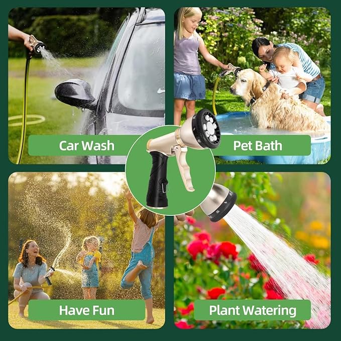 Garden Hose Nozzle, Heavy Duty Metal Water Hose Nozzle with 9 Spray Patterns, High Pressure Water Hose Nozzle Sprayer for Watering Garden, Washing Cars and Showering Pets