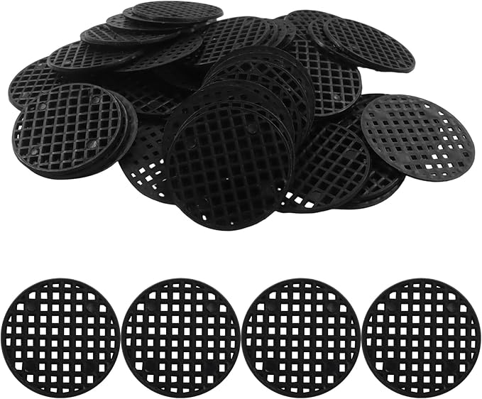 100pcs Plant Drainage Mesh Pads - 1.8 Inch Round Plastic Grid Mat, Breathable Soil Guard for Potted Plants, Bonsai (Black)