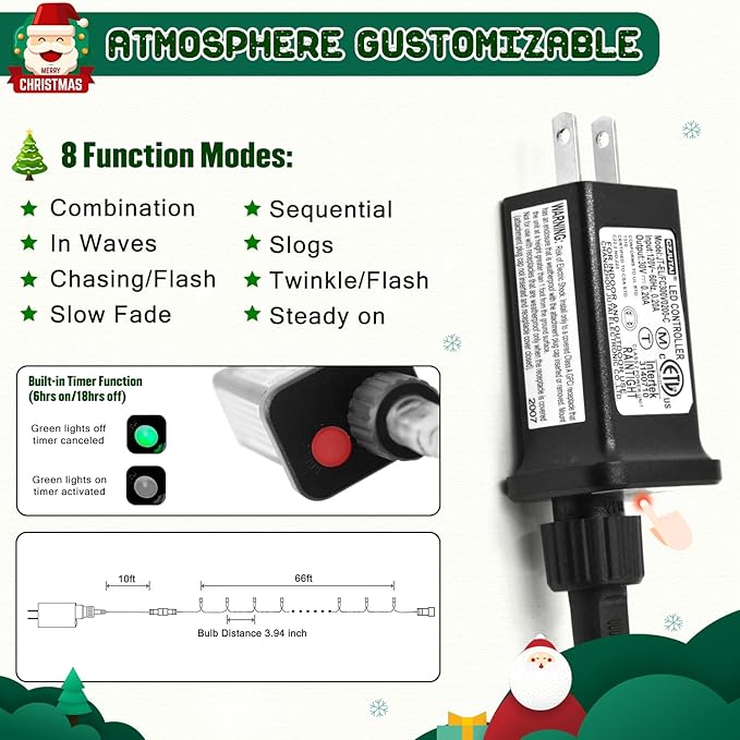 JMEXSUSS 66ft 200 LED Christmas Lights Outdoor, Warm White Christmas Tree Lights Indoor Plug in, 8 Modes Twinkle String Light for Outside Bedroom Wedding Party Classroom Dorm Ceiling Home Decorations