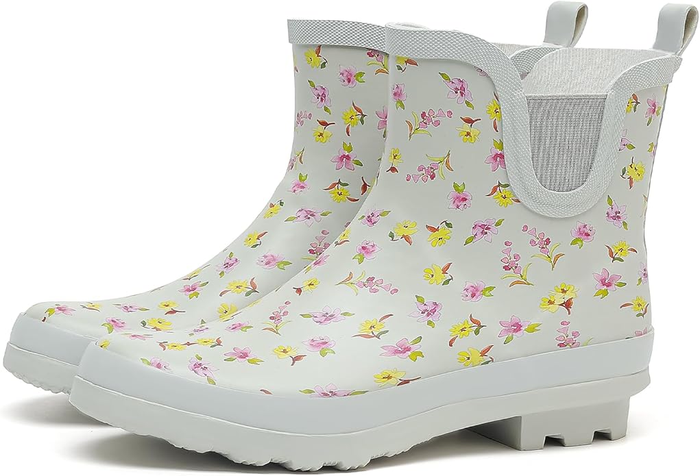 SWIFTFROG Rain Boots for Women - Waterproof Ankle Garden Shoes Anti-Slipping Floral Printed Rainboots for Ladies Stylish Light Ankle Rain Shoes, Women's Rain Footwear