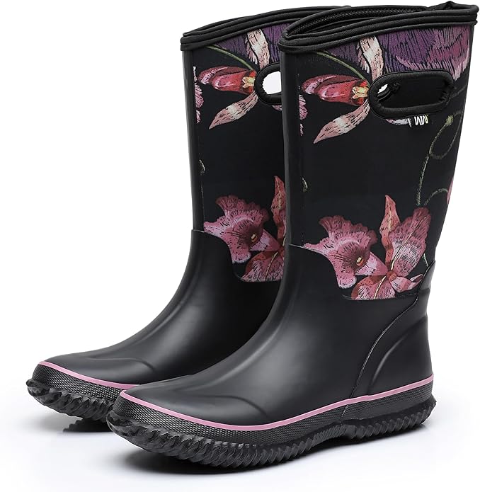 WTW Mid Calf Rain Boots for Women - Waterproof Insulated Neoprene Mud Boots Outdoor Hunting Garden Boots