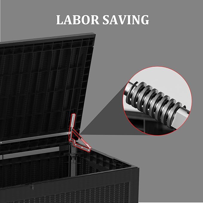 TARKARI 150 Gallon Lockable Resin Deck Box, Waterproof & UV-Resistant Outdoor Storage Box for Outdoor Cushion Storage, Garden Tools & Pool Accessories Storage, Black