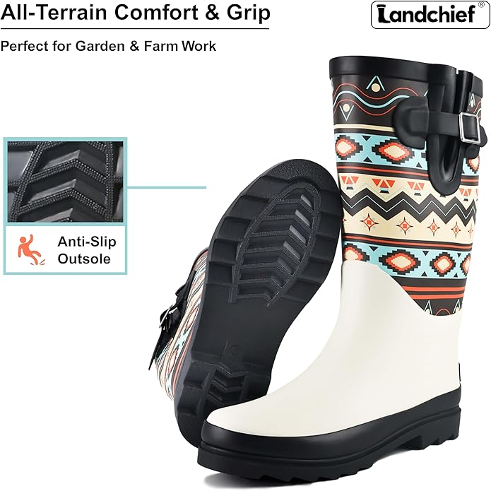 landchief Rain Boots for Women, Waterproof Ladies Tall Knee High Rubber boots,Comfort Garden Boots Anti-Slip Mid Heel Women Rain Shoes Outdoor