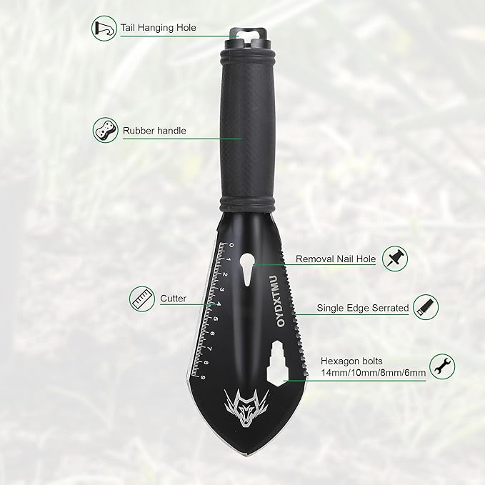 Small Camping Shovel, 9 in 1 Mini Hand Shovel,Tactical Mini Hand Shovel， Portable Backpacking Hiking Trowel,Ultralight Compact Multitool for Digging, Gardening, Outdoor Camping, Survival