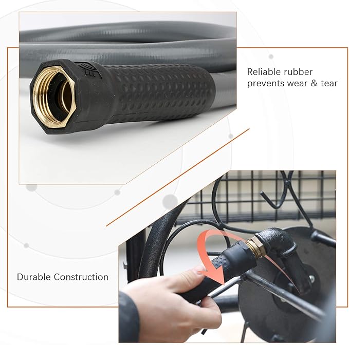 Worth Short Lead-in Gray Garden Hose 3/4 in. x 5 ft. -Kink Free, No Leaking, Male/Female Fittings -Heavy Duty Durable Flexible Lightweight Water Pipe -Brass Aluminum Ends for Household & Commercial