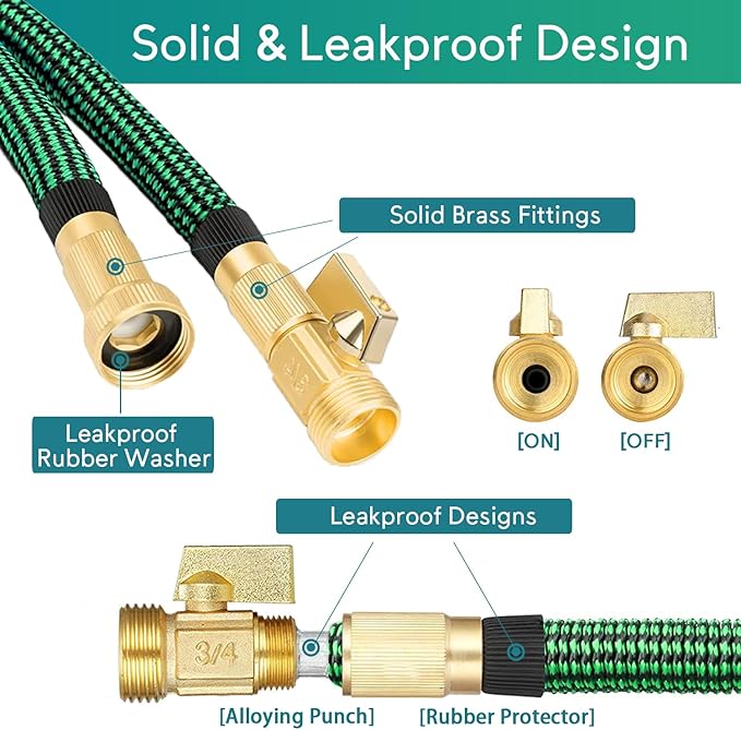 75 FT Expandable Garden Hose, 2025 New Flexible Water Hose 75FT with Leakproof Solid Brass Fittings, Reinforced Extra Strong Outer Fabric & Durable 3-layer Latex Core, Ultra Lightweight, No Kink