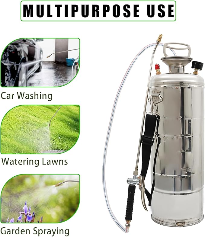 HOSTIC 1.5 Gallon Stainless Steel Sprayer Hand Pump Sprayer with Pressure Gauge Safety Valve Adjustable Nozzle for Gardening Lawn and Cleaning