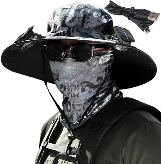 Wide Brim Sun Hat with Solar Fan, Solar Fan Hat, Men Sunscreen Sun Hats with Fans, SolarFan Outdoor