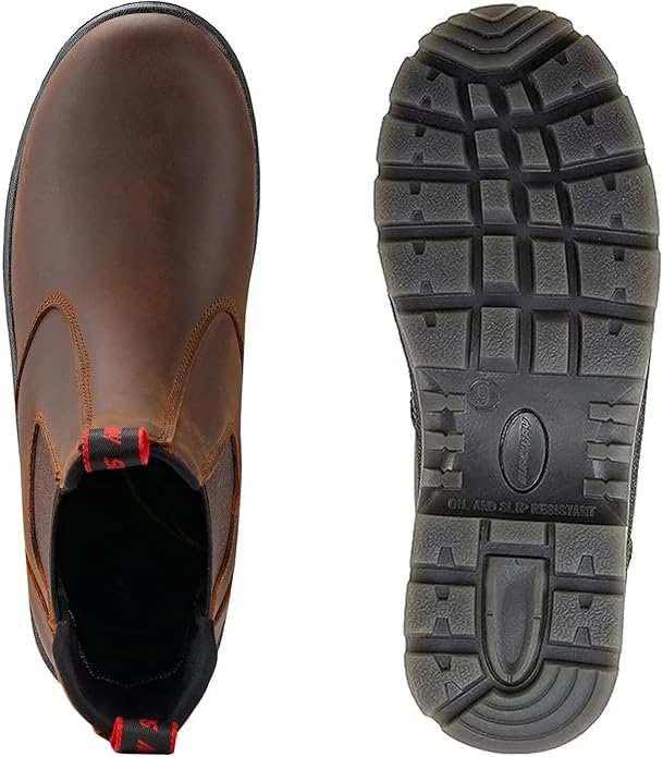 SUREWAY Men's Slip-On Work Boots for Men,Full Grain Leather,Anti-Static,Water/Slip Resistant,Fire Station Mechanic Industrial Construction Safety Boots/Shoes for Men