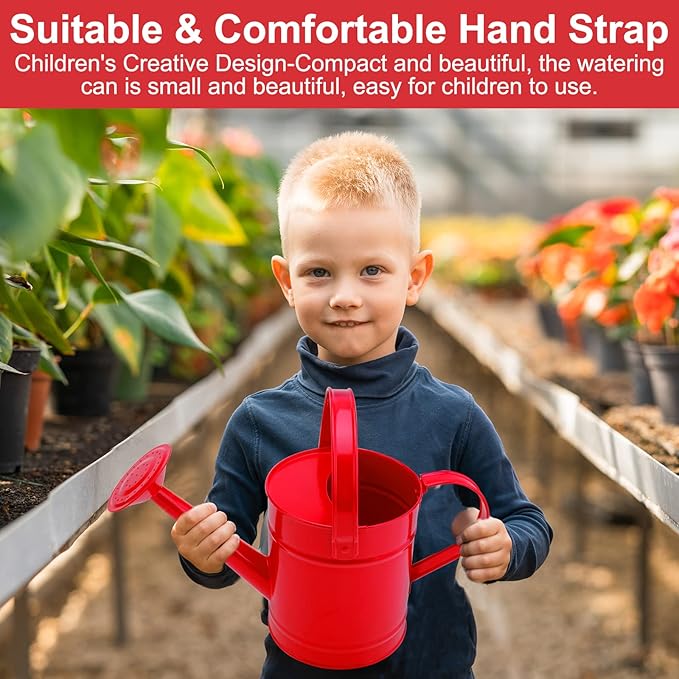 Finderomend Metal Watering Can 1.5L/51oz, Iron Art for Kids Watering Can, Watering Can for Outdoor Plants Home Office Small Portable Indoor Watering Equipment (Red)