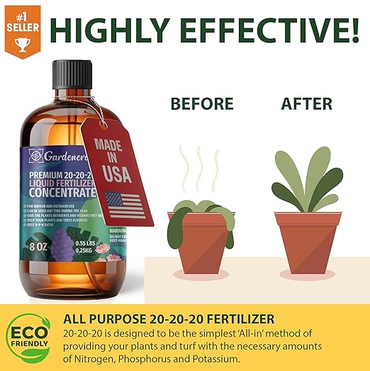 𝐏𝐑𝐎𝐅𝐄𝐒𝐒𝐈𝐎𝐍𝐀𝐋 All-Purpose 20-20-20 - Liquid Fertilizer Concentrate for Lawns, Grass, Plants, Vegetables, Fruits & Flowers | 20-20-20 Liquid Superfood for Indoor and Outdoor Plants (8 OZ)