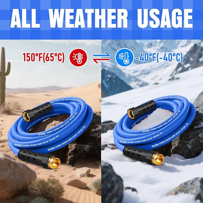 Heavy Duty Garden Hose 6 ft, Non-Expanding Flexible Water Hose, Kink Resistant Lightweight Hybrid Hose, Leakproof Hose Male to Female Fittings