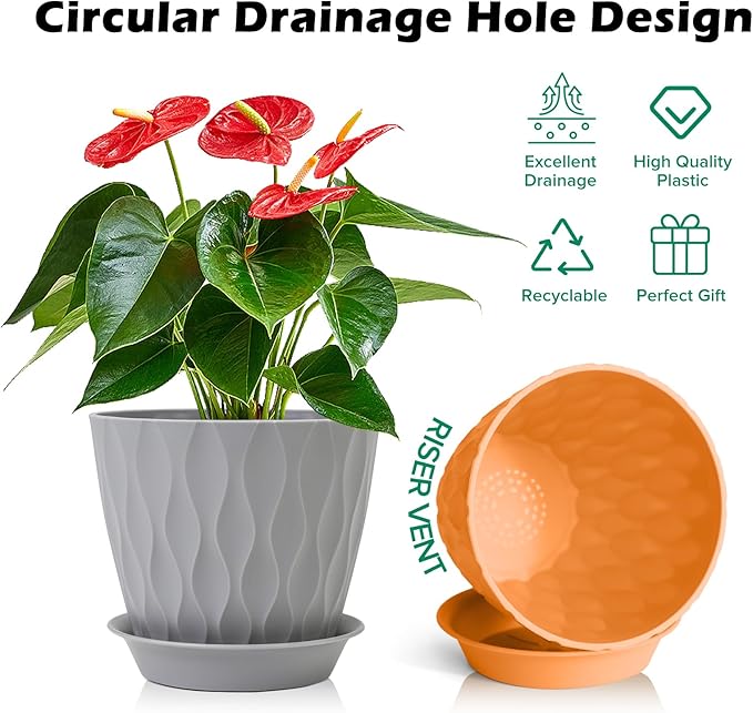 GARDIFE 7/6.5/6/5.5/5/4.5/4 inch Plant Pots, 7 Pack Flower Pots Indoor Outdoor, Planters with Drainage Holes and Tray Saucers (Color-Green)