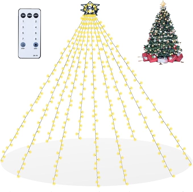 Christmas Tree Lights with Remote 400 LEDs Christmas Lights for Tree with 8 Lighting Modes, Timer and Memory Function, Indoor Outdoor String Lights for 6 ft-10 ft Xmas Tree Decorations(WarmWhite)