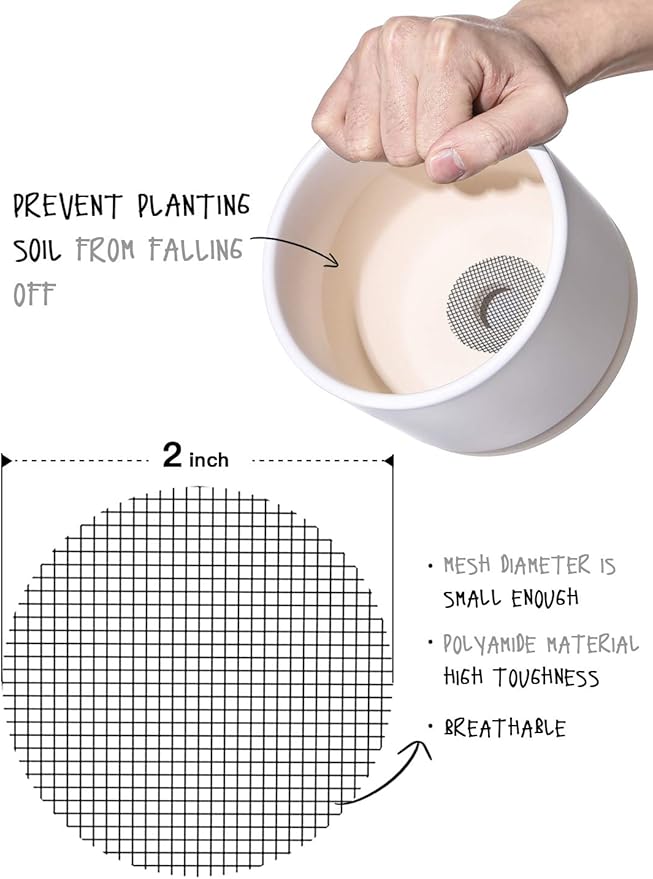 LE TAUCI Plant Pot Hole Mesh Pads, 2-Inch Round Flower Pot Drainage Covers, Prevent Soil Loss, Durable Reusable, Bonsai Bottom Grid Mat, Gardening Essentials, 50-Pack