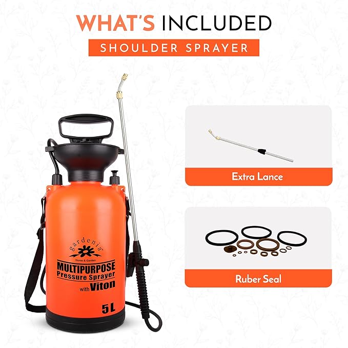 Pump Sprayer Upgraded Garden Sprayer with Viton Seals Telescopic Metal Lance, Premium Pumping Spray Bottle 5L-S with Spare Parts for Watering Plants Lawn Care & Home & Car Cleaning