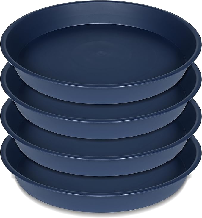4 Pack of 16 inch Plant Saucer, Heavy Duty Round Plant Trays for Pots, Bird Bath Bowls, Plastic Plant Water Tray, Flower Plant Saucers for Indoors (16", Blue)