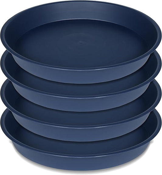 4 Pack of 14 inch Plant Saucers Bird Bath Bow Round, Plastic Plant Saucer Tray for Pots, White Planters for Indoor Plants, Plant Trays for Planter 12-15" (14", Blue)