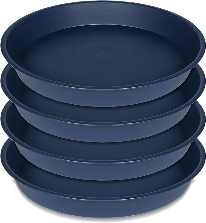4 Pack of 18 19 inch Plant Saucer Drip Tray (16.6 inch Base), Heavy Duty Deep Plant Saucers for Pots, Plastic Flower Planter Water Trays for Indoors Outdoor (19", Blue)