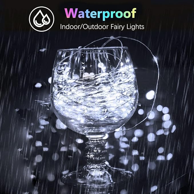 2 Pack 200LED Christmas Battery Operated Fairy Lights with Remote, 8 Modes String Lights with Timer, Dimmable, Memory Function, Waterproof Twinkle Lights for Outdoor Indoor Christmas Decor(Cool White)