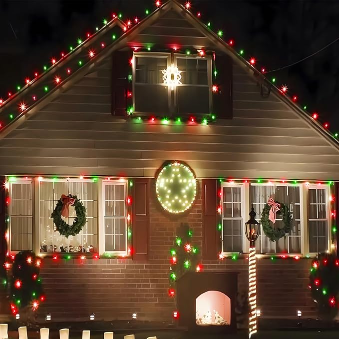 2-Pack Connectable C9 Christmas LED String Lights, Total 66 FT 100 LED Christmas Lights Plug in with 29V Safe Adapter, Waterproof Decorative Lights Indoor Outdoor for Xmas Decorations (Red and Green)