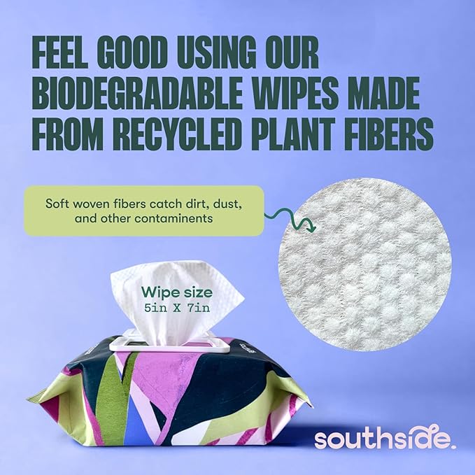 Plant Cleaning Wipes by Southside Plants - Gentle, Plant-Based Wipes for Shiny Leaves and Better Photosynthesis - Unscented, Extra Thick Waffle Weave Leaf Wipe for Indoor & Outdoor Plants - 80 Ct
