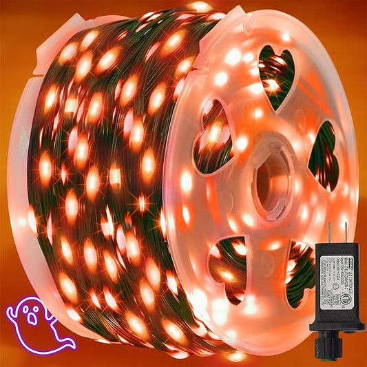 WATERGLIDE Extra Long 328 FT Halloween Lights, 1000 LED Outdoor Fairy String Light, Green PVC Copper Wire Christmas Lights, Plug in 8 Modes & Waterproof for Tree Party Home Yard Decor, Orange