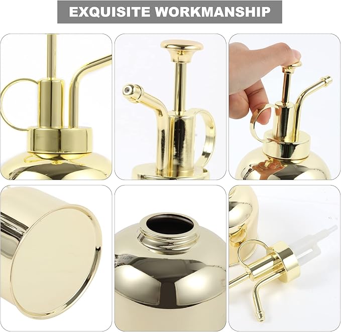 Plant Mister Spray Bottle, Metal Stainless Steel Plant Sprayer Mister, Small Watering Can Plant Spritzer with Top Pump for Indoor House Air Plants Succulents Outdoor Garden Decorative(Gold)