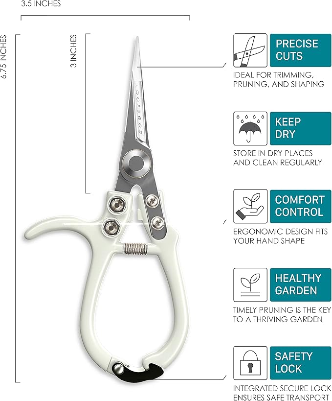 Plant Pruning Shears with Vegan Leather Sheath Garden Trimming Scissors with Belt Holster Bonsai Trimmers Herb Snips Flower Clippers Garden Tools 2 Piece Bundle (White & Black)