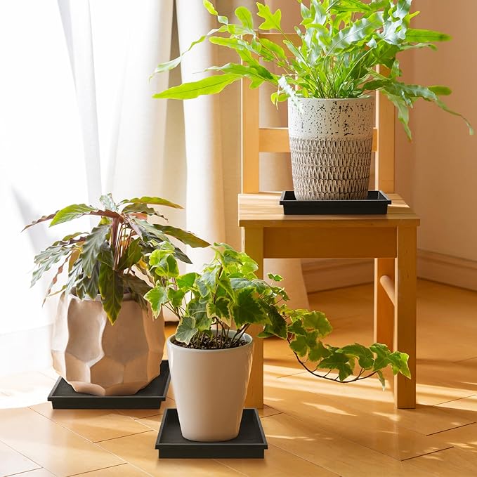 NATSUKY Square Plant Saucer 14 Inch 2 Pack, 8 10 12 14 Inch Plant Trays for Indoors Heavy Duty Plastic Flower Plants Saucers for Pots Outdoors No Holes Drip