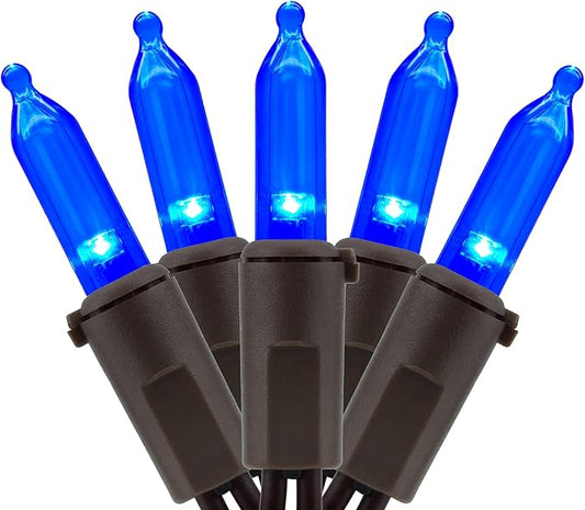 YULETIME 200 Blue LED Christmas Lights, 66 Feet Brown Wire UL Certified Commercial Grade Holiday String Light Set