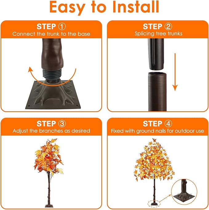 Set of 3 Pre-lit Artificial Lighted Maple Tree with Timer, 4FT 5FT and 6FT 300 LED Warm White Light up Fall Decor for Indoor Outdoor Thanksgiving Day Halloween Home Porch Party Decoration, Orange