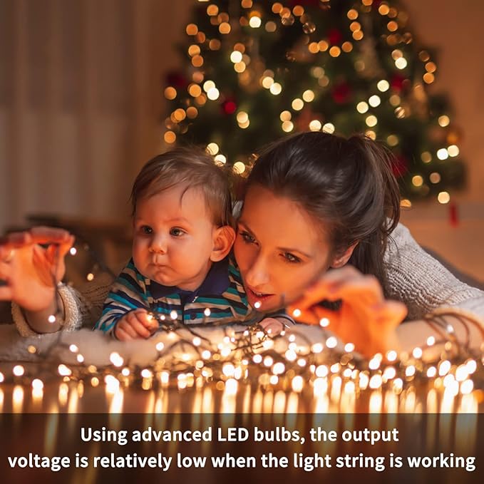 VIL Christmas Tree Lights with Ring,8.2Ft 16 Line 448 LED Green Wire Fairy Waterfall String Lights Plug in,Icicle Twinkle Lights with 8 Lighting Modes for Indoor Outdoor Xmas Tree(Warm White)