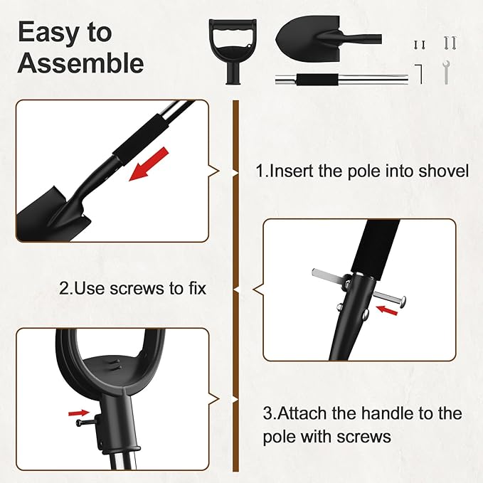 Small Shovel for Digging, 31 Inch Metal Spade Shovels with D-Grip Handle, Lightweight Short Gardening Digging Shovel