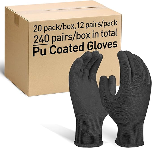 Ultra-Thin PU Coated Work Gloves 12 Pairs Breathable High Dexterity Gardening Warehouse Assembly Precision Tasks