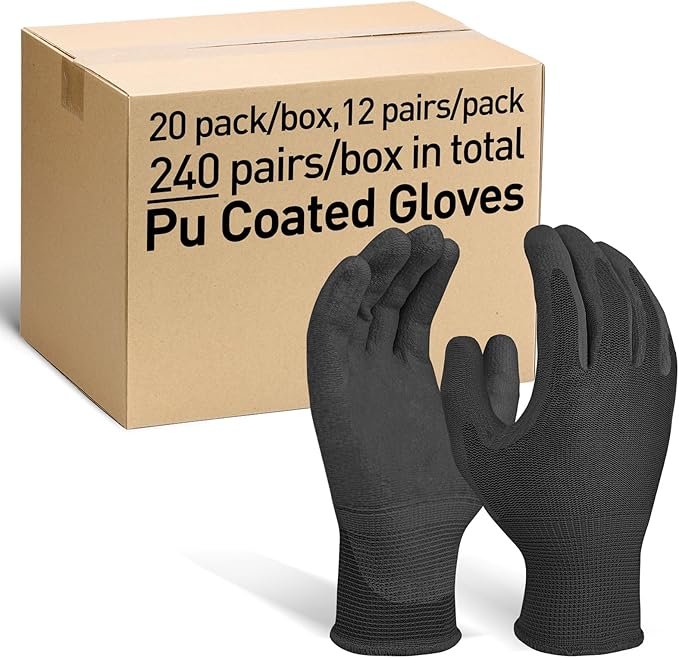 Ultra-Thin PU Coated Work Gloves 12 Pairs Breathable High Dexterity Gardening Warehouse Assembly Precision Tasks